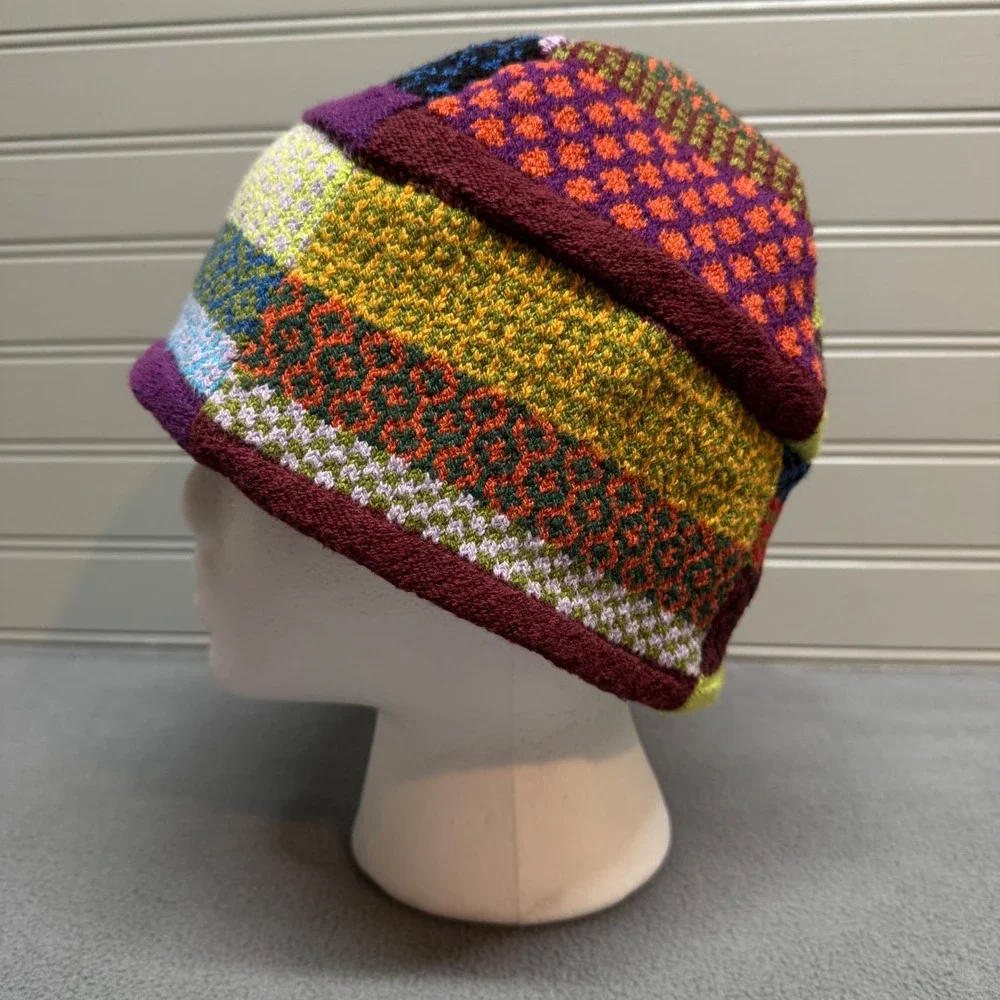 Solmate Socks Multi‎ Color Knit Patchwork Bucket Hat OS Boho Recycled Cotton